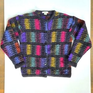 Vintage Le Moda Color block Mohair Blend  Cardigan Sweater Womens Sz S